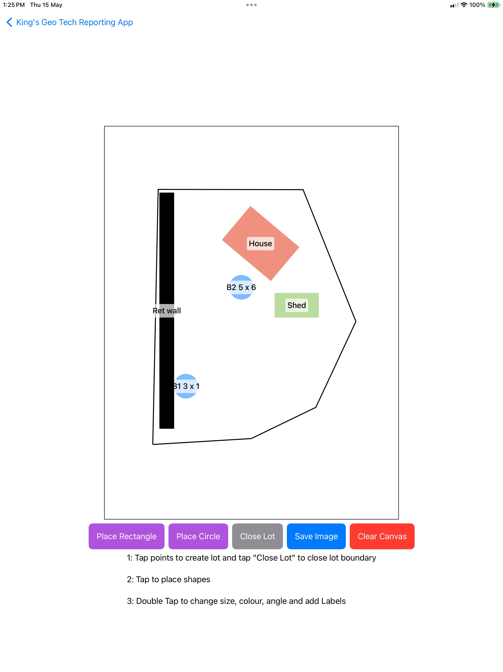 Example of site plan drawn in the app